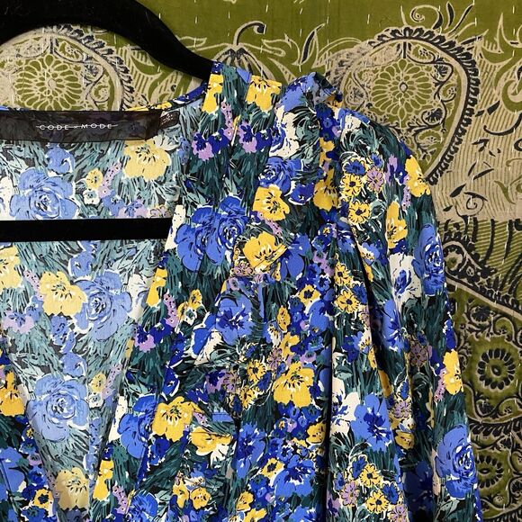 NWOT Code x Mode Blue Floral Prairie Ruffle Maxi Dress Size Small - Picture 4 of 16